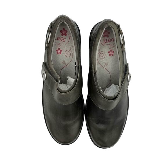 Klogs NWOB Landing Gray Leather Slip On Buckle Accent Chunky Heel Comfort Clogs - Picture 6 of 11
